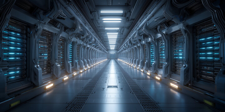 Quantum computing breakthroughs in a futuristic data center exploring innovative technology in a sci-fi environment