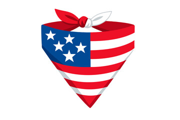 Obraz premium Vector illustration of a glowing patriotic shield with American flag design, blue canton with stars and red white stripes, tied with red and white ribbon bow, emitting soft red and white light effects