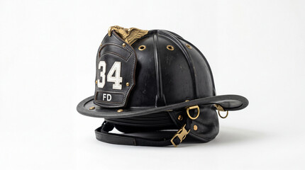 Fototapeta premium Professional emergency firefighter helmet object isolated on seamless white background for safety rescue concept branding