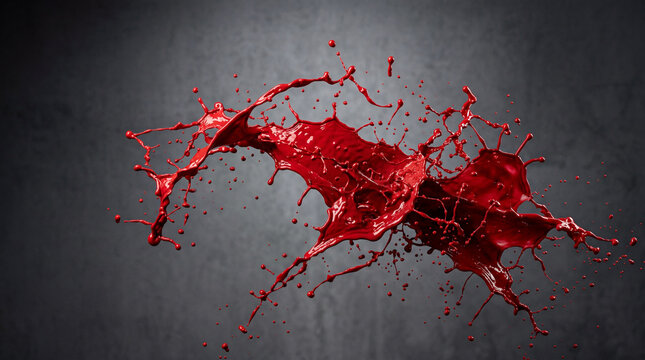 Dynamic Splash of Vibrant Red Paint on Gray Background Featuring Dramatic Studio Lighting Effects Artwork