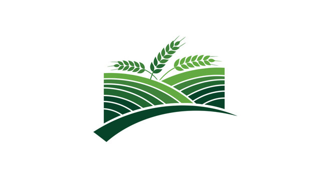 Abstract Green Wheat Field and Crop Logo Design.