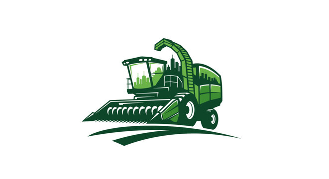 Green Agricultural Combine Harvester Machine Illustration Vector.