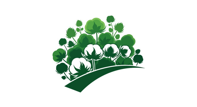 Abstract green tree cluster with rolling hills illustration.