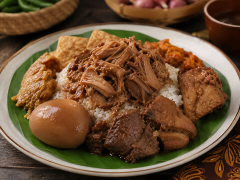 Gudeg Jogja is a traditional food typical of Yogyakarta which is made from young jackfruit (gori) which is boiled for hours using coconut milk and coconut sugar.