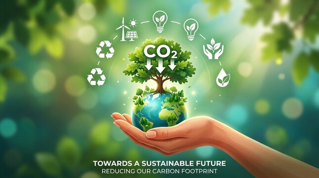 Businessman's hands hold green globe with trees for ESG, carbon co2 and net zero. environmentally friendly carbon saves our planet, world environment day, earth day and climate ...