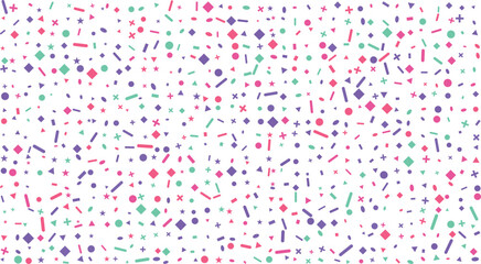 Fototapeta premium A cheerful array of tiny geometric shapes such as squares and triangles spread across a bright white space