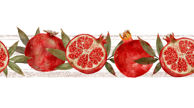 Contemporary Watercolor Art Of Pomegranate And Leaves Creating Versatile Branding Visuals For Packaging