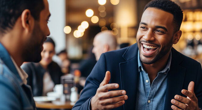 Joyful diverse businessmen laughing together at office gathering perfect for positive corporate culture and successful professional communication