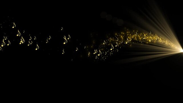 Abstract Musical Note Particle Animation Following a Path on Transparent Background. Melody and Sound Concept, Neon Music Notes Particle Wave Motion Graphic.