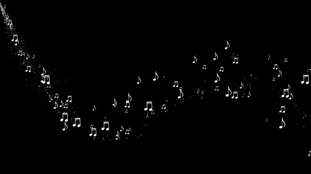 Abstract Musical Note Particle Animation Following a Path on Transparent Background. Melody and Sound Concept, Neon Music Notes Particle Wave Motion Graphic.