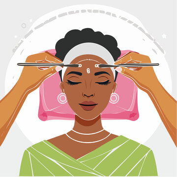 Woman Receiving Eyebrow Threading Treatment