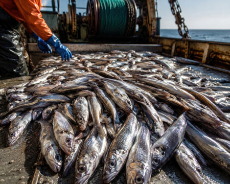 Fresh Catch on Commercial Fishing Boat Deck