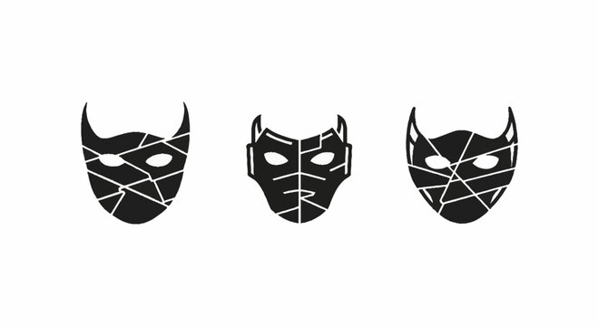 Hero and villain mask icons with geometric patterns