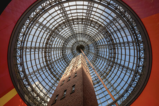Melbourne, Australia - July 31, Year: Historic shot tower under glass dome at QV Melbourne