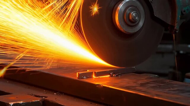 Metal Cutting Sparks: High-Speed Grinder Slicing Through Steel