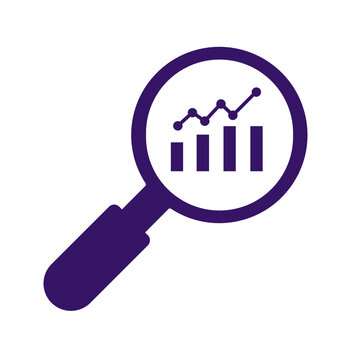 Magnifying glass over graph icon data analysis symbol isolated on transparent background