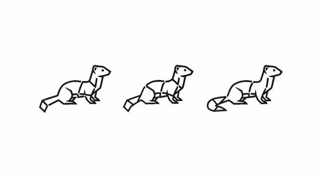 Minimalist weasel or ferret animal line art icons set