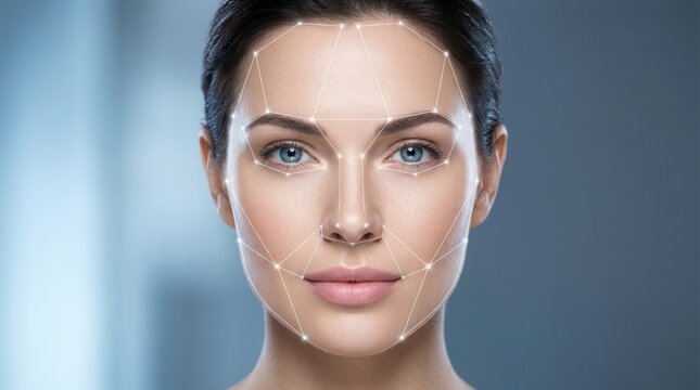 A visualization of aesthetic enhancement through plastic surgery and Botox filler mapping on a patient's face.