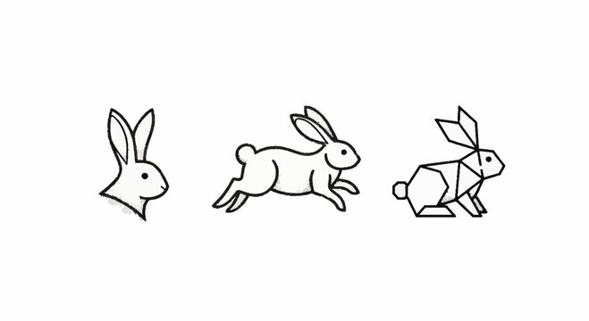 Rabbit icons in minimalist line art and geometric styles