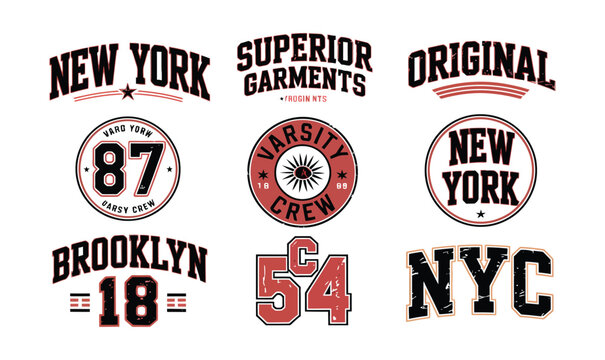 Vintage New York varsity typography prints vector set for athletic apparel and streetwear design