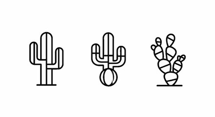 Obraz premium Minimalist cactus line icons set for desert theme