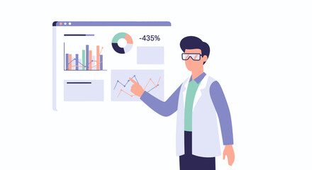 Obraz premium Man presenting data analytics on a digital dashboard screen.