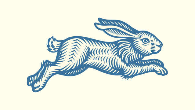Running hare illustration vintage engraved style on cream background