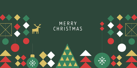 festive christmas banner with geometric shapes and reindeer © Amrita