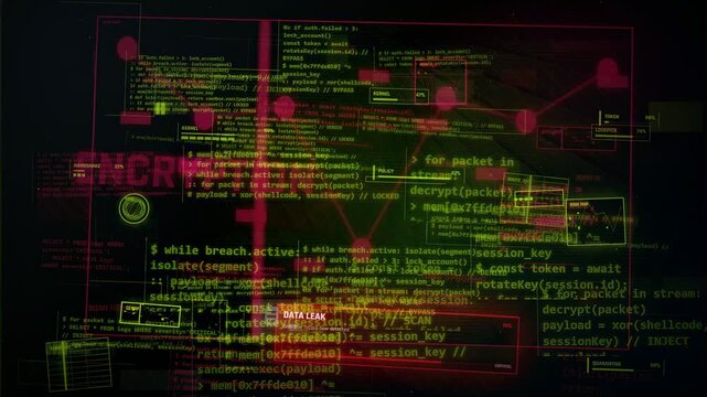 Cyber Attack Data Leak Digital HUD Interface Background