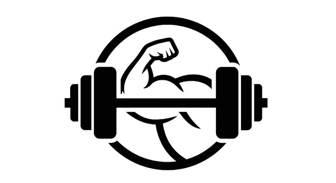 Fitness logo with dumbbell and arm.