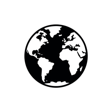 Earth globe line icon isolated black outline world map symbol for global communication travel geography and international connection concept design