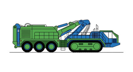 Fototapeta premium Vector illustration of a heavy-duty industrial caterpillar truck with a crane and specialized equipment, perfect for construction and engineering themes
