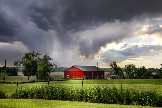 Red barn in the storm
