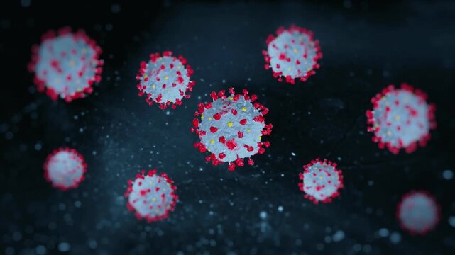Virus and bacteria cells under microscope visualization representing bacterial viral co-infection and microbial biofilm architecture science research in 4K Ultra HD footage
