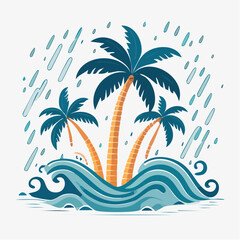 Obraz premium Tropical Storm with Palm Trees and Waves