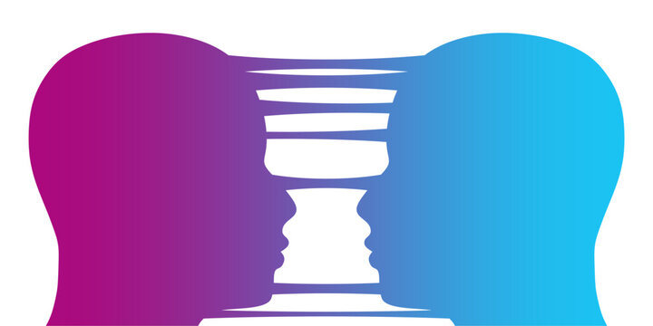 Silhouettes of a man heads. Friendship, business and sexual relationships. Digital, interactive and global communication concept. Equality and multicultural society.