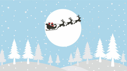 Santa claus and reindeer silhouetted against a large bright winter moon © ShambhuNath