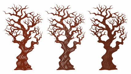 Three bare twisting trees with intricate branches and textured trunks © ShambhuNath
