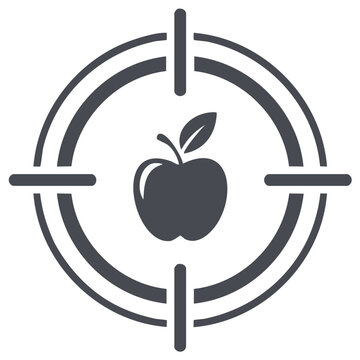 Targeted Fruit Focus An apple centered in a gun sight aiming device illustrates accurate targeting and a focus on healthy eating vector