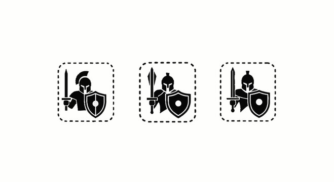Spartan warrior icons with sword and shield