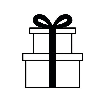 Gift box with ribbon line icon isolated black outline present symbol for birthday celebration holiday surprise party and festive packaging concept design