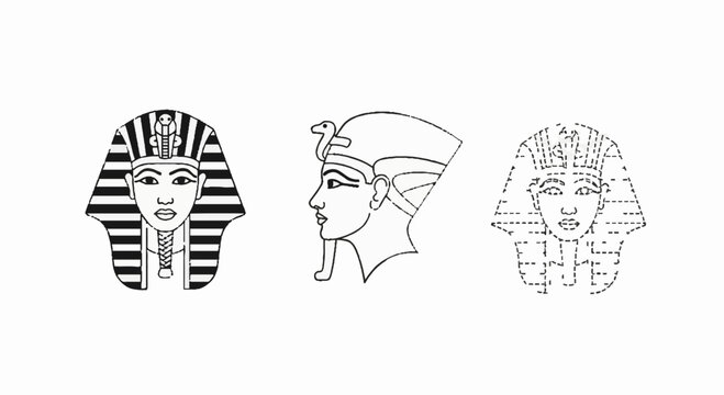 Ancient egyptian pharaoh line art portraits and head icons