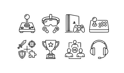 Minimal gaming icon set thin line joystick and virtual reality symbols vector isolated on white background © MdRakib