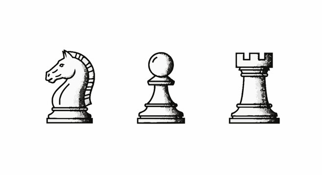 Classic chess pieces knight pawn and rook set