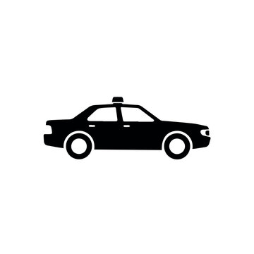 Classic taxi car side view line icon isolated black outline transport vehicle symbol for city travel cab service urban transportation and passenger mobility concept