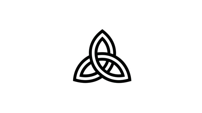Minimalist black Triquetra symbol icon on white, traditional Celtic trinity knot design for spirituality and unity concept.