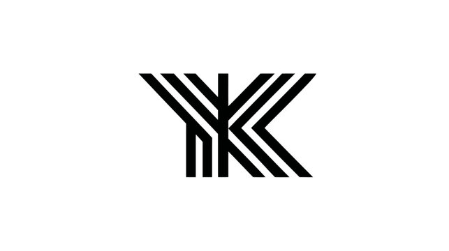 Stylized YK initial logo design with black parallel lines, modern minimalist geometric monogram on white background, abstract symbol.