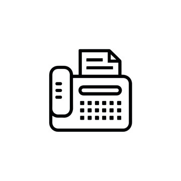 Office fax machine and telephone line icon isolated simple black outline communication device symbol for business workplace contact technology and document transfer concept