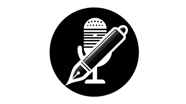 Creative Writing and Podcasting Icon - Microphone and Fountain Pen Symbol for Audio Content Creation and Journalism