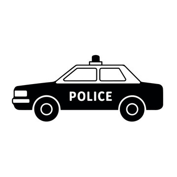 Police patrol car side view line icon isolated simple black outline emergency vehicle symbol for law enforcement transport security service protection concept and public safety graphic design
